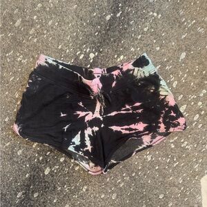 Black Tie-Dye Athletic Shorts with Pink & Mint Accents